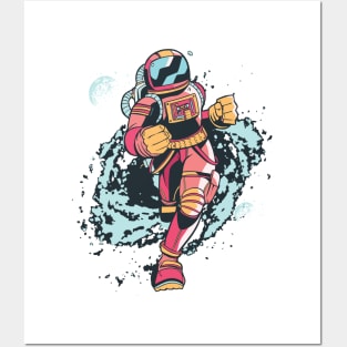 Spaceman Running Through Space Posters and Art